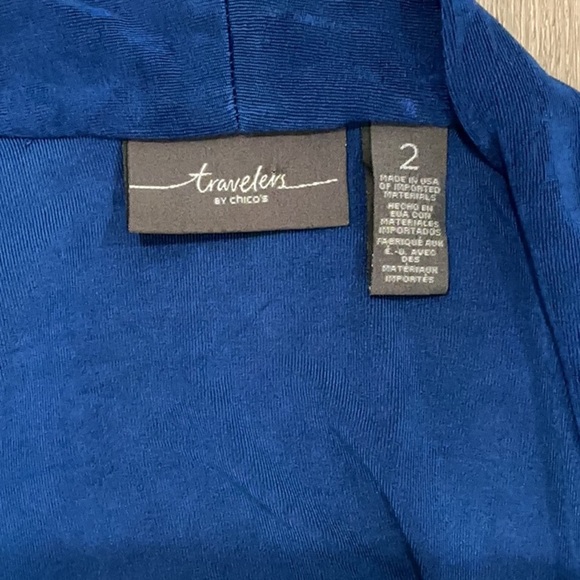 Chico's Travelers Women's Cobalt Blue Jacket Shrug 3/4 Sleeve Slinky Size LG/2 - Picture 2 of 9